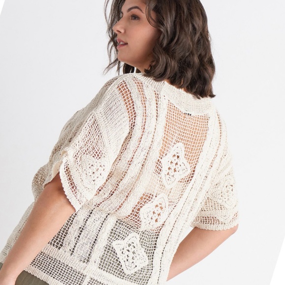 BLACK TAPE_ Plus Size Rustic Open-knit Crochet Top In Light Almond - Picture 1 of 2